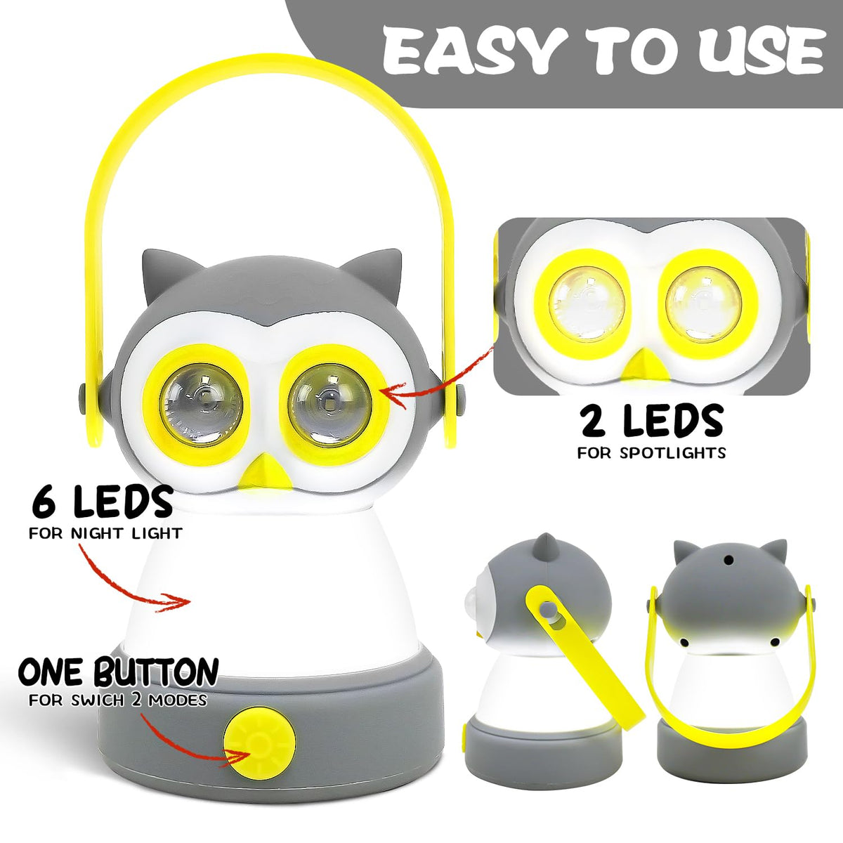 Portable LED Camping Lantern, Lightweight Battery Powered LED Flashlight for Indoor Outdoor, Kids Camping Gear Gift for Children's Day, Birthday, Easter, Adventure(Owl Style, Battery NOT Included)