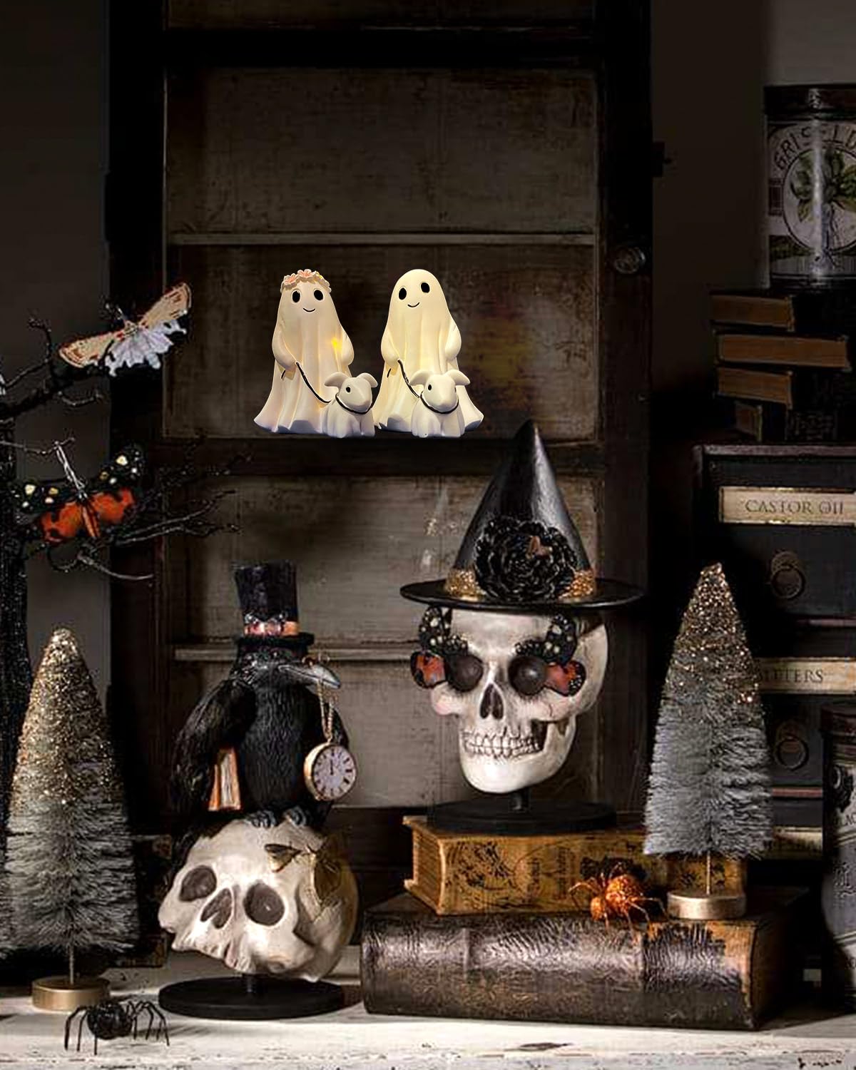 RWSEFK Ghost Walking Dog Display Statue Nightlight, Warm Lighted Indoor Figurine Lamps, Halloween Decors Spooky Dog Light, Cute Decorations for Party, Home, Bedroom, Shelf, Table Centerpiece (Boy)