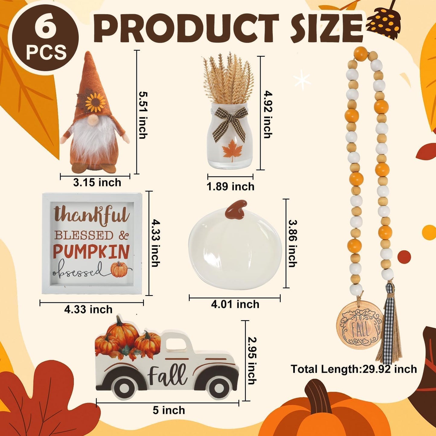 Thanksgiving Decorations for Home 6PCS Tiered Tray Decor Set, Tabletop Fall Decor for Tray Shelf Mantel Fire Place Office Desk Thanksgiving Autumn Table Centerpieces Pumpkin Farmhouse Wood Signs