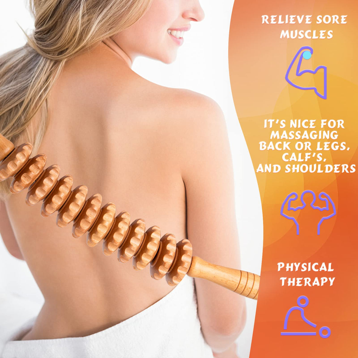DAOZWUBGIH Curved Wood Therapy Massage Roller Tools,Lymphatic Drainage, Cellulite Massage & Wooden Muscle Roller Stick for Waist and Thigh, Stomach Rolling Massager Tool （with White Box）