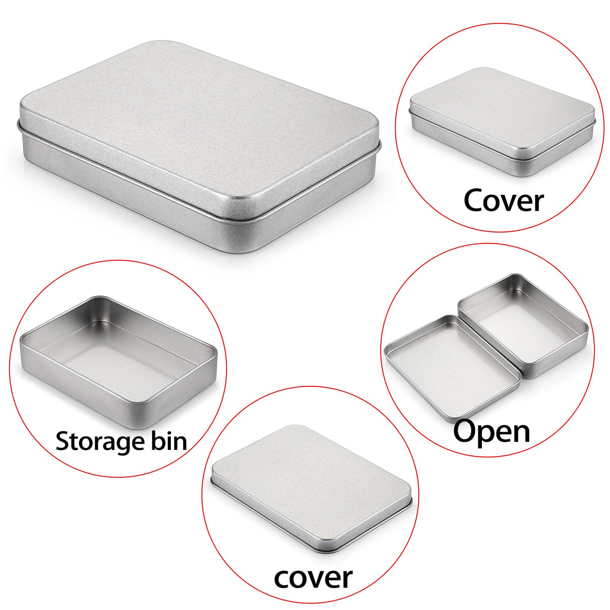 JUXYES Pack of 12 Rectangular Storage Tins Box With Lid, Metal Silver Empty Tins Box Containers Mini Storage Box Organizer For Candles Candies Gifts Balms, 4.5 x 3.14 x 1 Inch