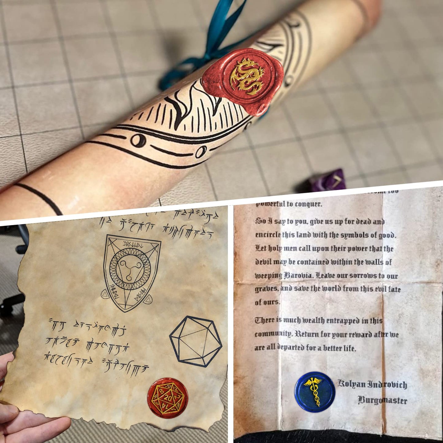 DND Wax Seal Stamp, Ideal Gift for Dungeons and Dragons/D&D Envelope Scroll. Fantasy Wax Seal Kit with Dragon/D20 Dice/Magic Potion/Caduceus, Great RPG Accessories Nerdy Gift for DND Lover DM & Player