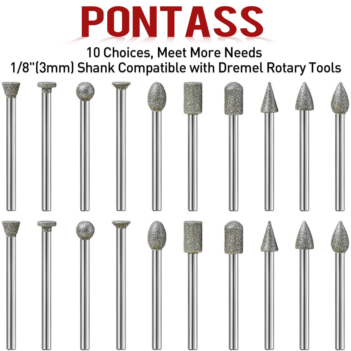 40Pcs 120 Grit Diamond Grinding Bits Compatible with Dremel Rotary Tool, Stone Carving Diamond Drill Bits with 1/8 Inch Shank for Stone Carving, DIY Grinding, Polishing, Engraving