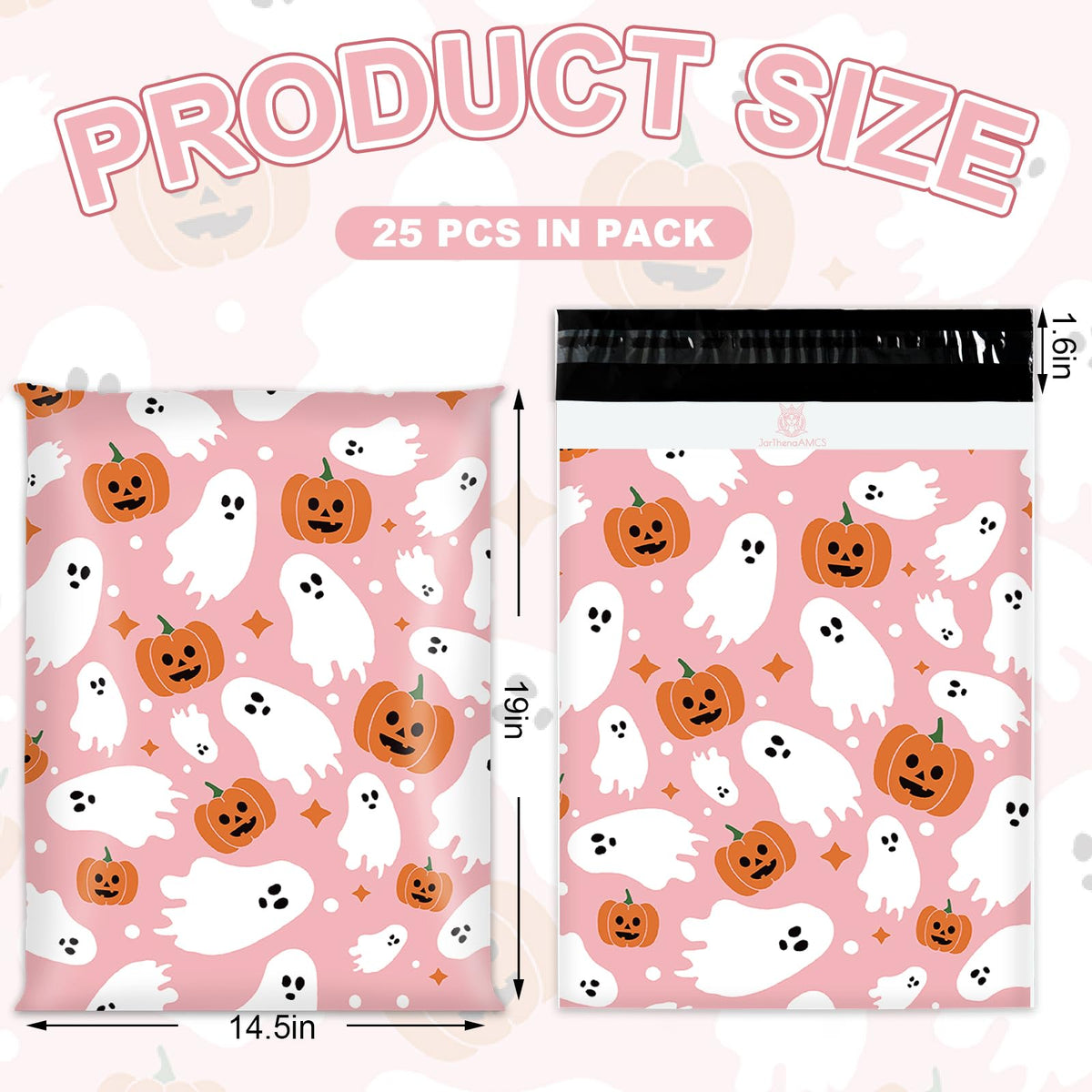 JarThenaAMCS 25 Pcs Halloween Poly Mailers Pink Ghost Pumpkin Packaging Bags Self Sealing Plastic Mailing Envelope Bag for Small Business Clothing Gift, 10 x 13 Inch
