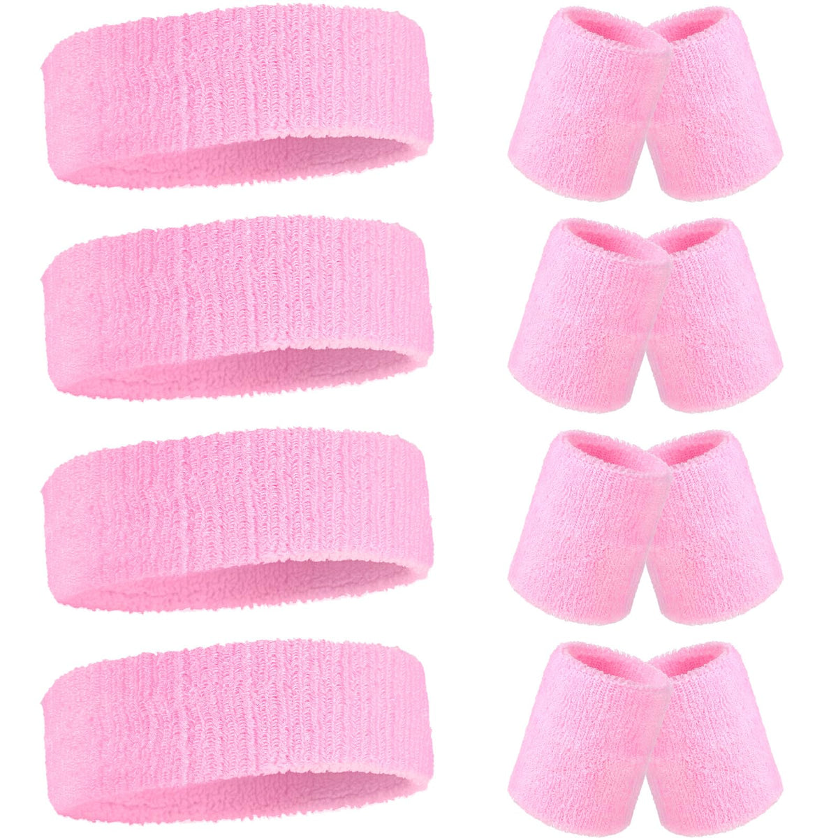 Civaner 12 Pcs 80 90s Neon Sweatbands Soccer Baseball Headbands Wristband Set for Men Women Party Cotton Headbands Terry Cloth Athletic Sweat Bands for Tennis Football Gym Outdoor(Pink)