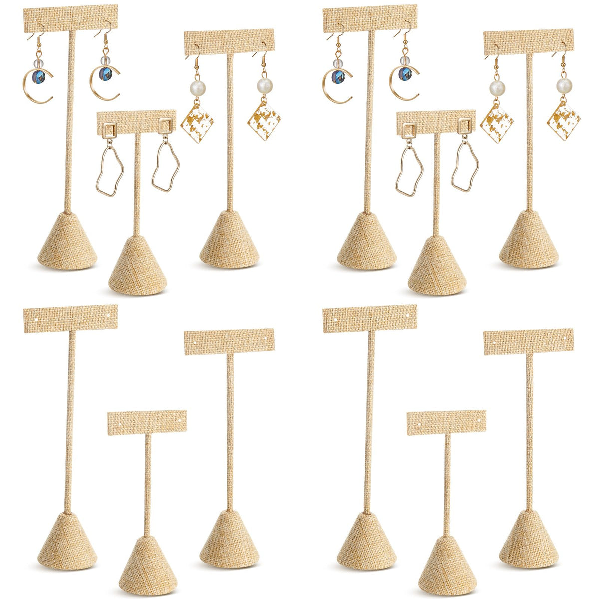 Marsui 12 Pcs Earring Display Set T Bar Earring Display Stand with 3 Heights Earrings Stand for Jewelry Vendors (Linen Color)