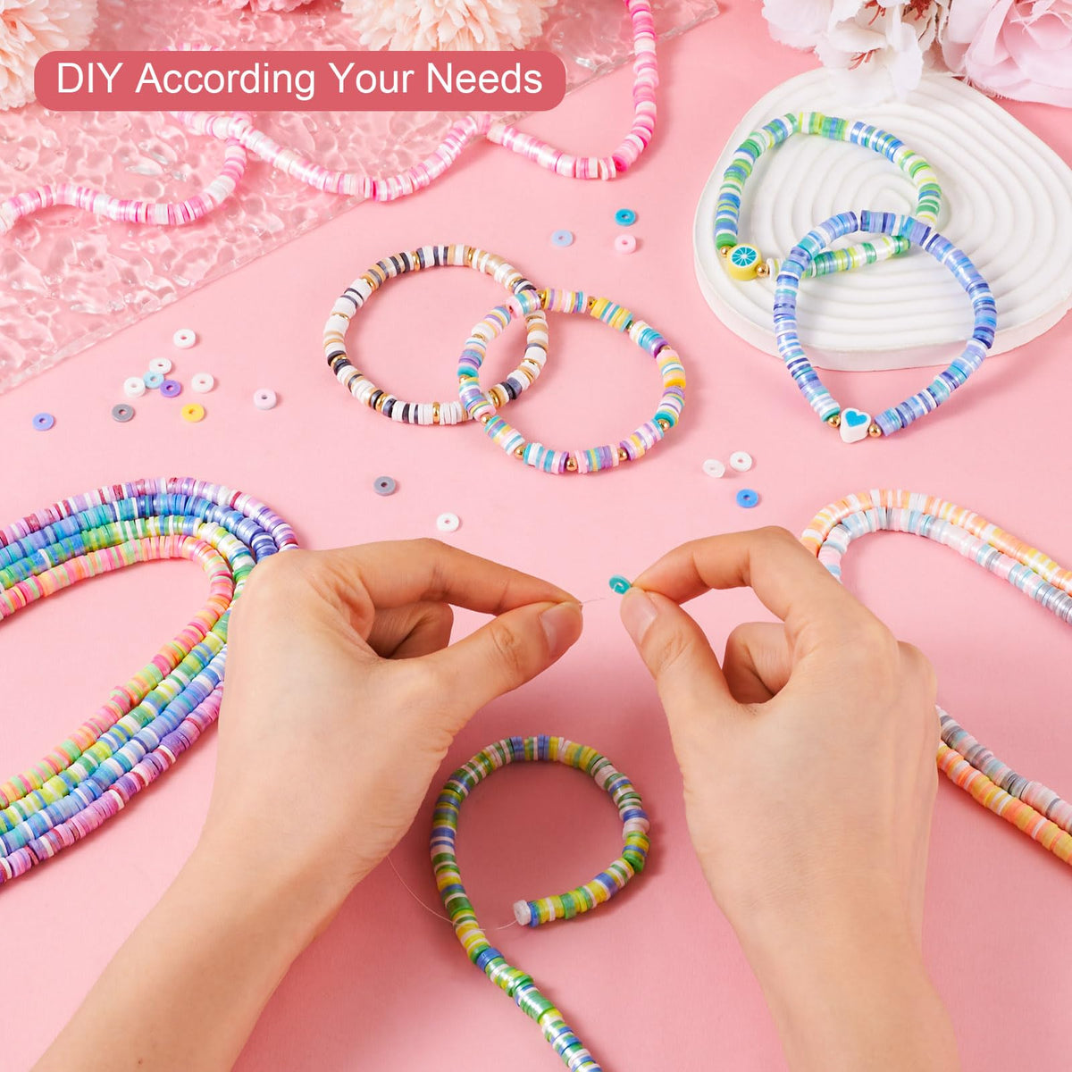 Pandahall 10 Strands 6mm Polymer Clay Beads Colorful Flat Pearlized Heishi for Friendship Bracelet Kit, Necklaces, Earring Jewelry Supplies