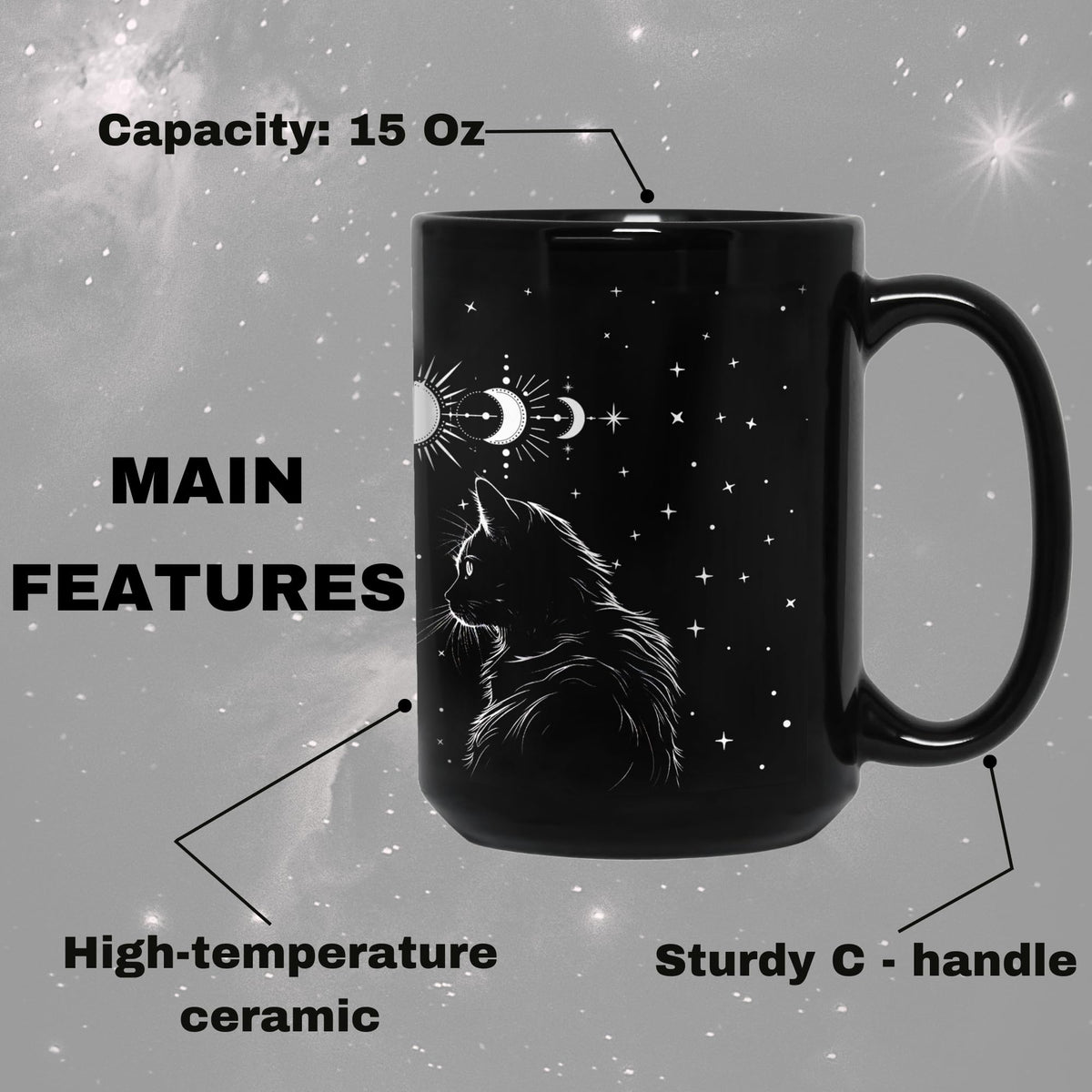 Black Cat Mug 15oz Cat Lover Gifts for Women Funny Goth Coffee Mug - Witch, Goth Decor Christmas Cup With Cats Goth Gift Witchy Gifts for Women, Men - Xmas Decorations Cats Christmas Gothic Home Decor