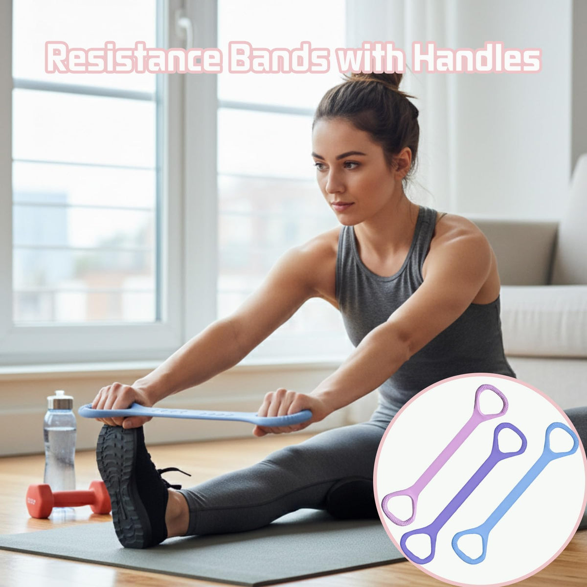Figure 8 Fitness Resistance Band, Exercise Resistance Bands for Women, Resistance Bands with Handles for Arms, Back, Shoulders, Legs and HIPS Working Out (3Pcs)