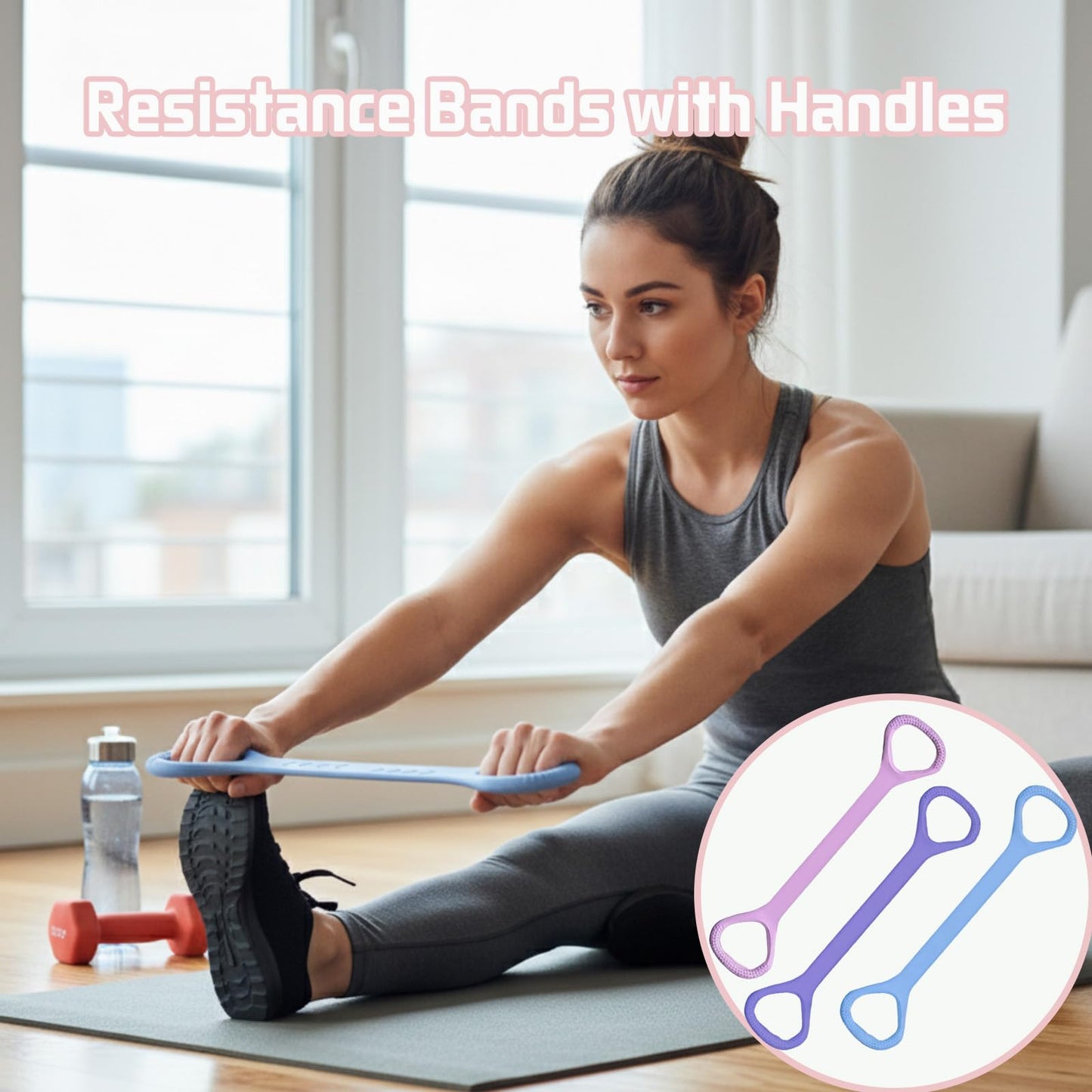 Figure 8 Fitness Resistance Band, Exercise Resistance Bands for Women, Resistance Bands with Handles for Arms, Back, Shoulders, Legs and HIPS Working Out (Blue)