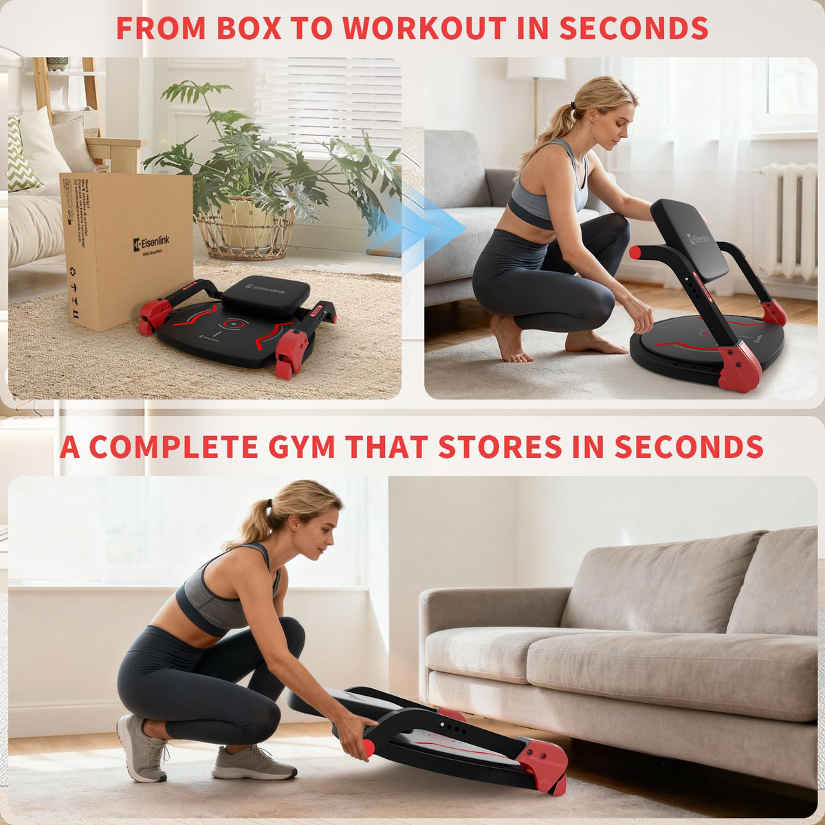 Eisenlink Sit Up Exercise Equipment with 4 Adjustable Resistance Levels, Flat Backrest Ab Crunch Machine for Stomach & Core Workout, Ab Machine, Ab Trainer, Sit Up Machine for Home Gym Men & Women