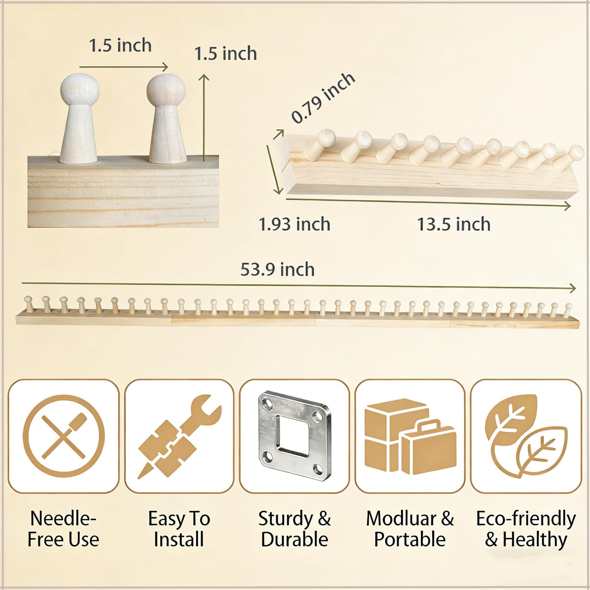 FOBEVTEF 53.9'' DIY Chunky Knit Blanket Loom, Wooden Loom Frame for DIY Throw Blankets, Adjustable Size Hand Knitting Kit | No Needles Required | Foldable & Portable | Beginner Friendly Yarn Craft