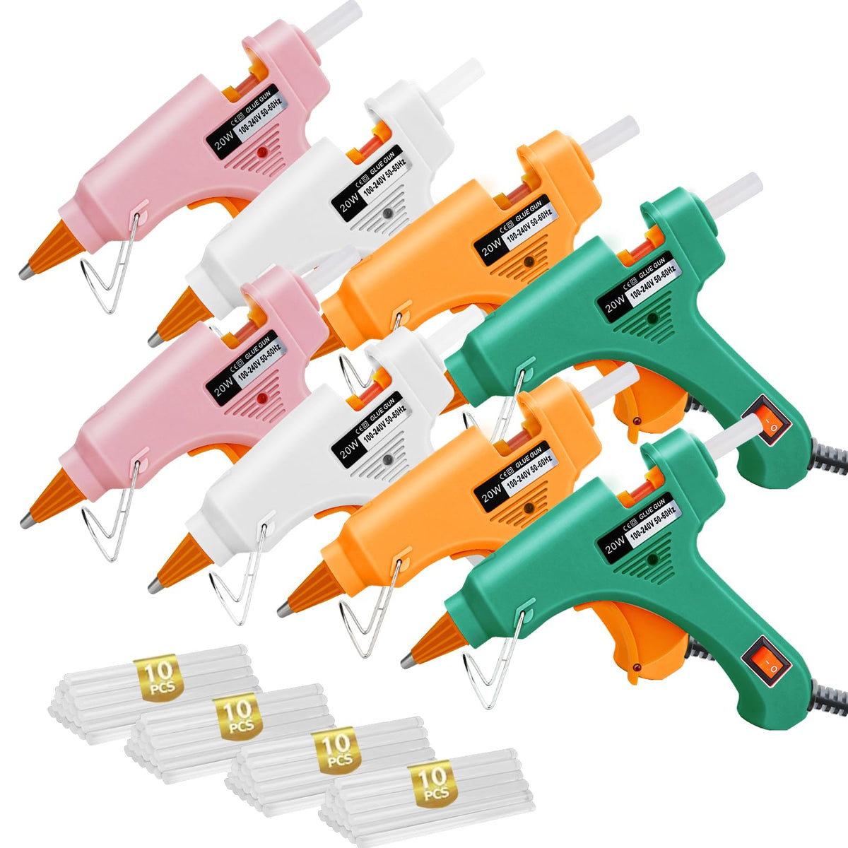 Hot Glue Gun Kit with 40 Glue Sticks and Anti-Scalding Nozzles, 8 Pack Fast Preheating Mini Hot Melt Gun Set for Crafts, DIY Arts, Class Projects, School, Home Repairs - Multicolors