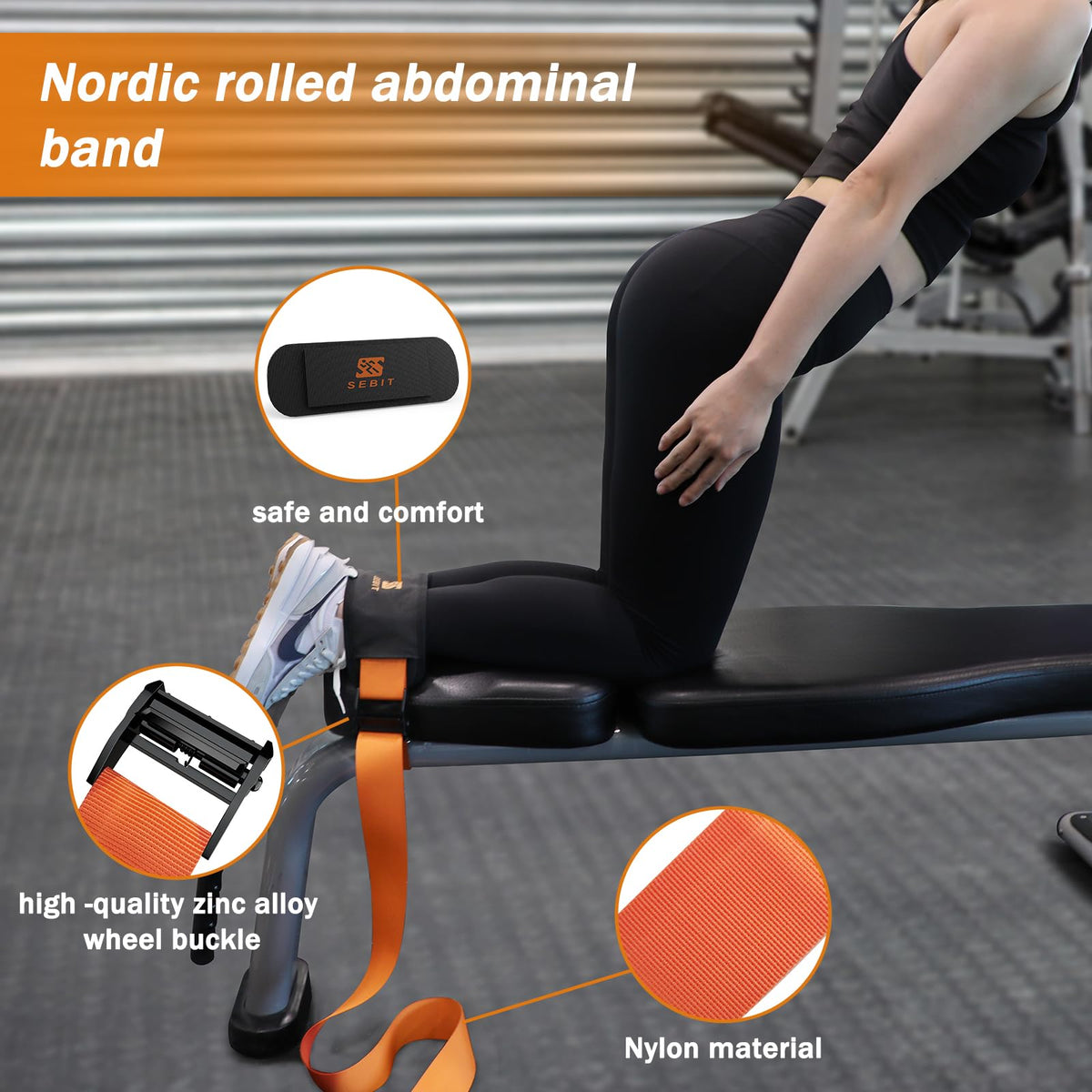 SEBIT Hamstring Curl Strap,59 inches Adjustable Squat Strap Foot Dumbbell Strap,Exercise Strap Assisted Leg Curl Strap Leg Tibialis Raises Workout for Outdoor(Dark Golden Orange)