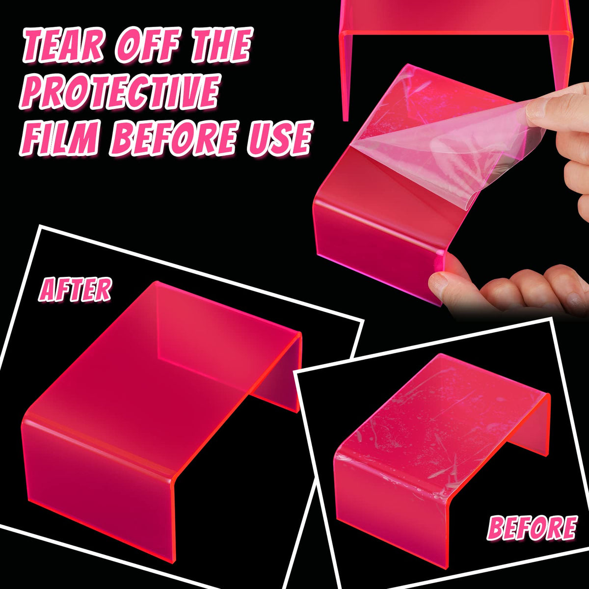 Qunclay 9 Pieces Neon Pink Acrylic Display Risers Stand Shelf Acrylic Retail Desktop Jewelry Display Riser Showcase Fixtures for Dessert Cupcake Figure Collectibles Party(Neon Pink)