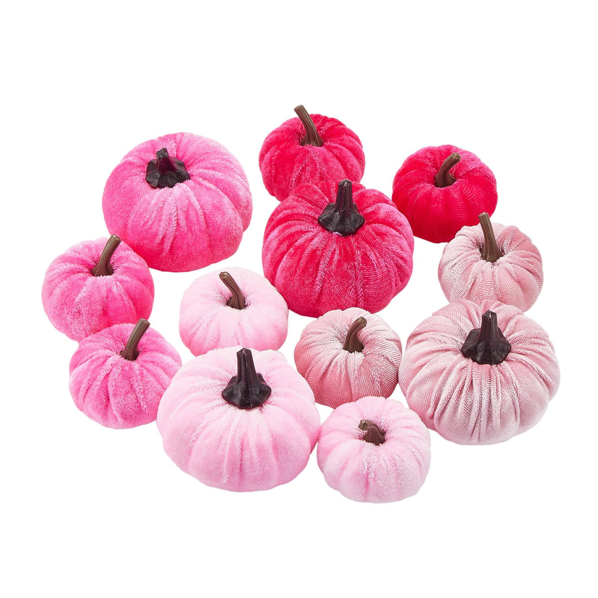 Yoisdtxc 12Pcs Halloween Mini Pumpkins Velvet Artificial Pumpkins Fake Pumpkins Table Centerpiece for Farmhouse Fall Harvest Thanksgiving Halloween Party Decoration (Pink, One Size)