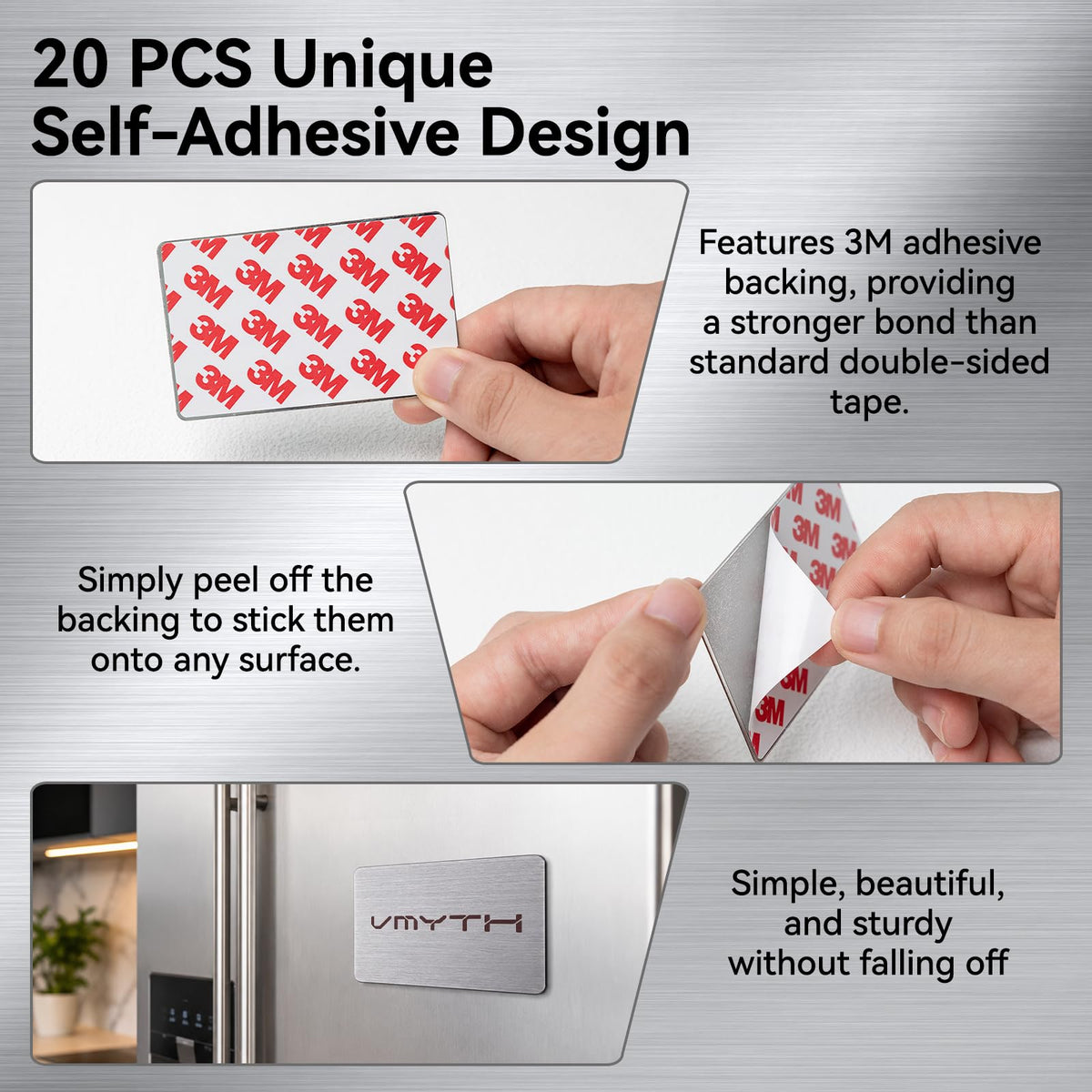 VMYTH 50 Pcs Stainless Steel Business Card Blanks w/Case, 3.4"x2.1" Thick 0.5mm Metal Business Cards for Laser Engraving (30 Standard, 20 Adhesive), Metal Business Card Blanks for House,Office,DIY