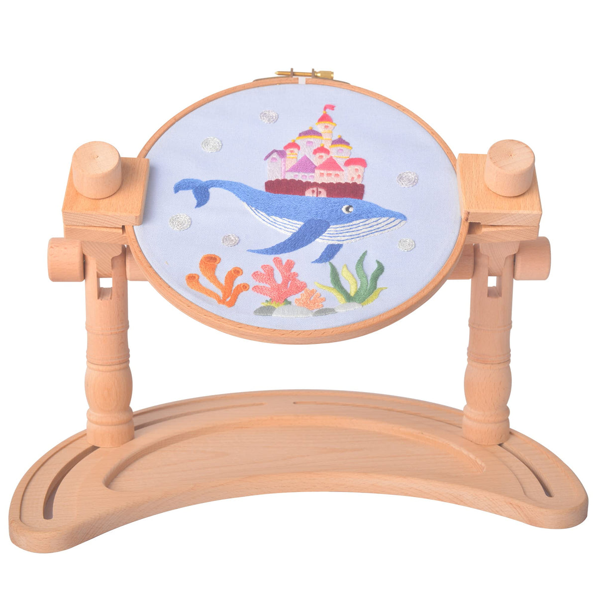 Multifunctional Embroidery Hoop Stand, Rotated Adjustable Embroidery Frame Stand Cross Stitch Stand, Beech Wood Embroidery Hoop Holder for Arts Crafts Sewing Needlework