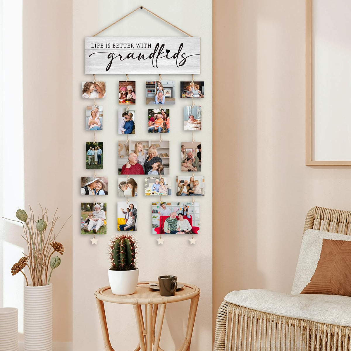 Orchroma Grandkids Picture Frames Collage Wall Decor,Photo Collage Frame for Wall,Gifts for Grandparent from Grandkids,Picture Hanging Kit,Grandkids Picture Board,Hanging Photo Display with Clips