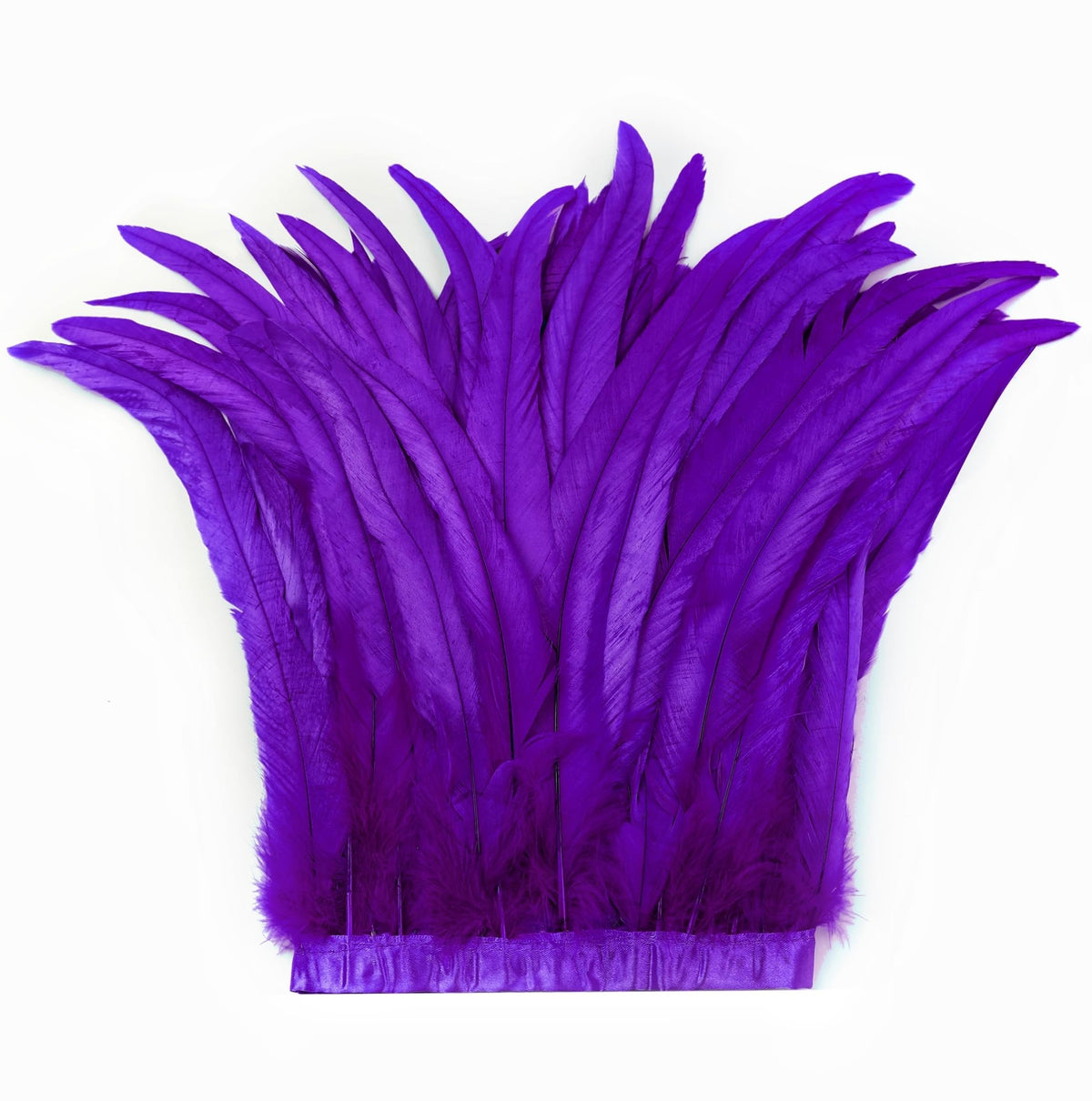 Holmgren Purple Rooster Feather Trim - 10-12inch 2 Yards Large Rooster Tail Feathers Fringe Trim for DIY Sewing Crafts, Feather Cape Shawl, Mardi Gras Party Costume Decoration (Purple)