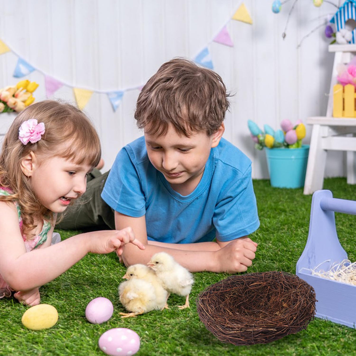 Geytetqi 16 PCS 7 Inch Artificial Bird Nest for Crafts, Handicraft Rattan Bird's nest, Small Bird Nest, Bird's Nest Decorating Kit for Holiday, Table, Garden, DIY Terrarium Decor