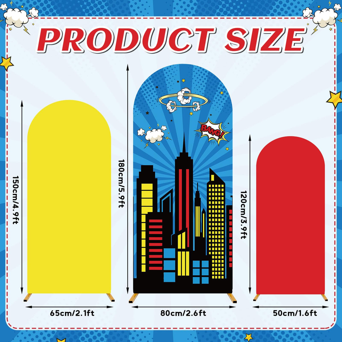 chiazllta 3 PCS Super Theme Hero Arch Backdrop Cover Hero Birthday Decorations Polyester Arch Stand Cover Heroes Photography Background for Photo Props Baby Shower Cosplay Wedding Backdrop Supplies