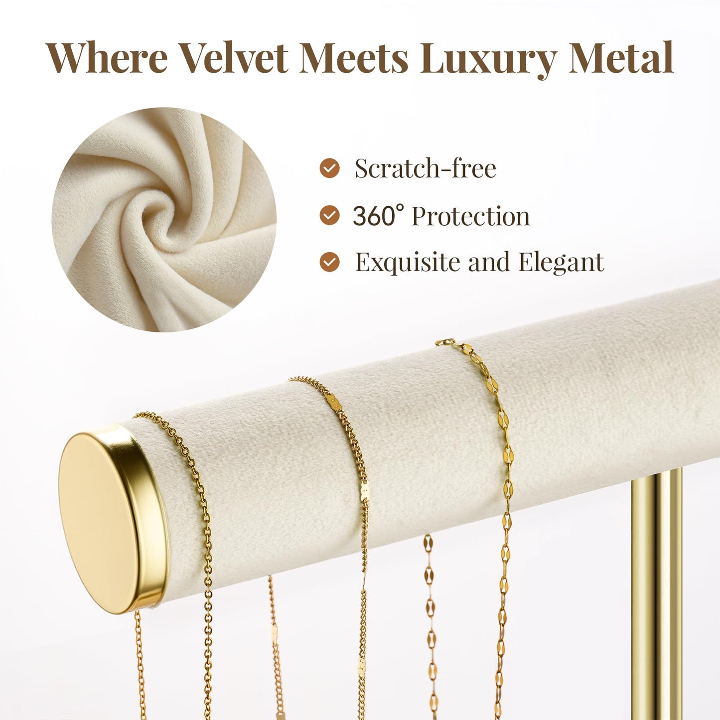 3 Tier Bracelet Holder Display - Detachable T Bar Beige Velvet Bracelet Holder, Jewelry Holder Organizer for Bracelet, Necklace, Earrings, Rings