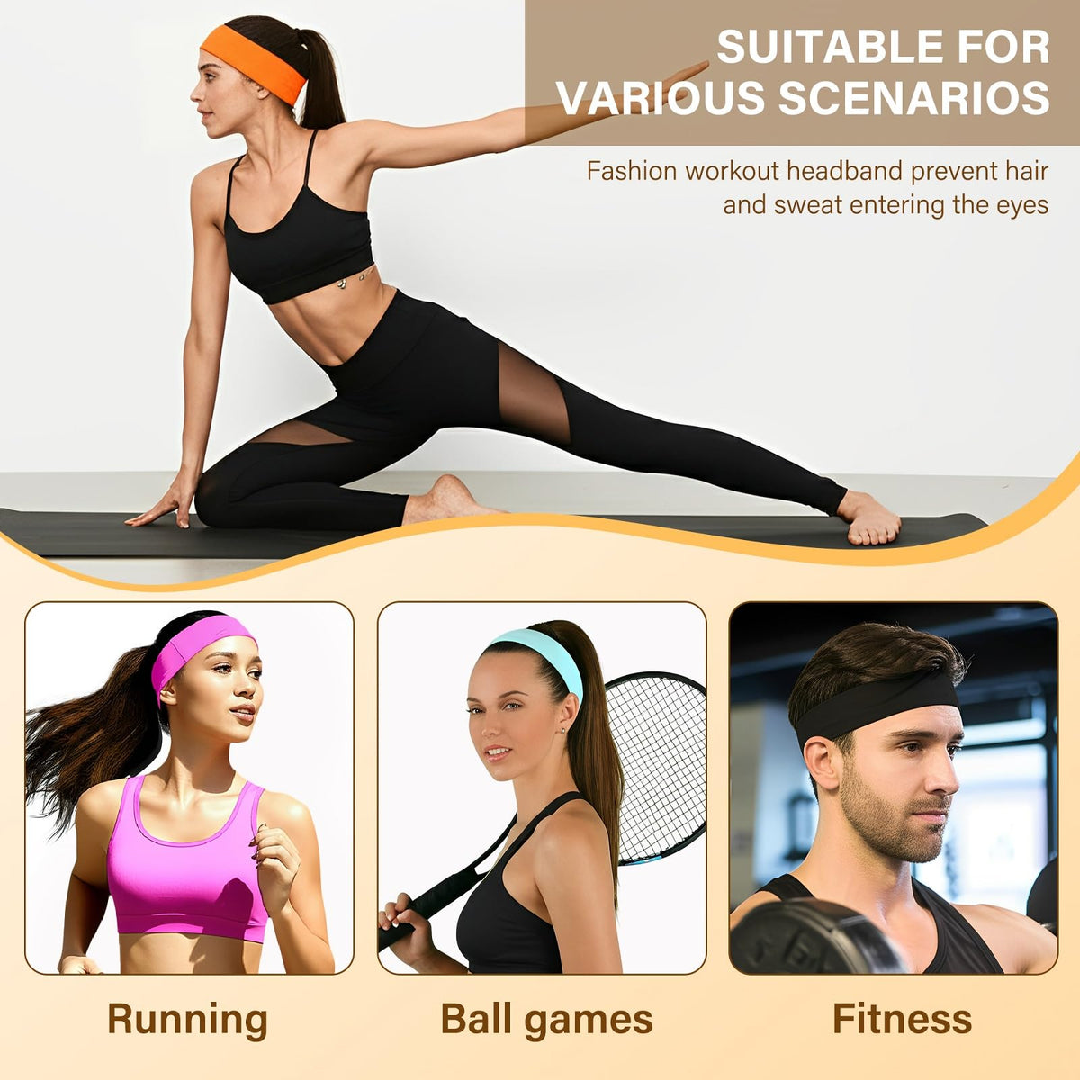 8PCS Soft Elastic Stretch Workout Sports Headbands for Women - Soft Cloth, Sweat-Absorbing, Colourful Athletic Headbands for Girl's Hair, Ideal for Yoga,Running and Gym (Mix)