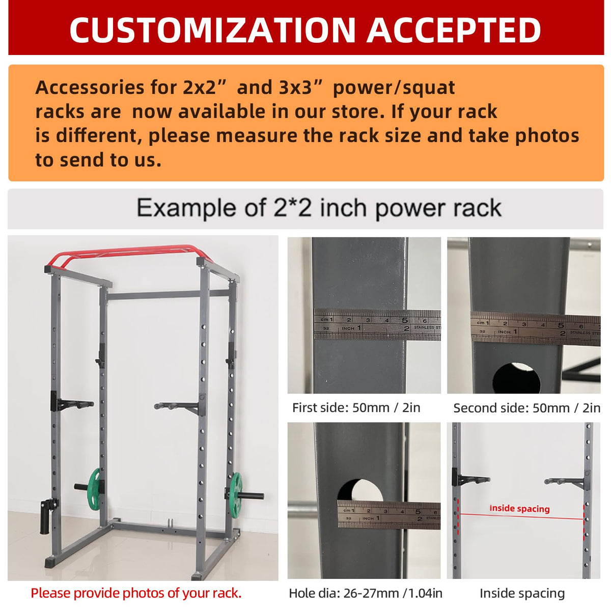 SYL Fitness Olympic Weight Plates Holder Power Rack Attachment Weights Storage Rack, Fit 2x2" Rack (1" Hole)
