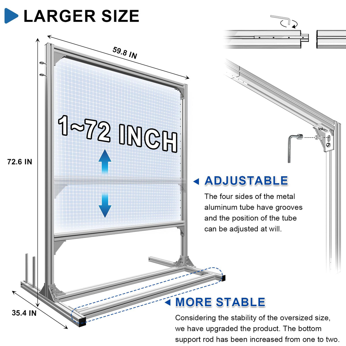 Kerty 70 Inches Extra Large Rug Tufting Frame, Aluminum Metal Tufting Frame Kit for Rug Making, A Safer Tufting Cloth Stand for Tufting Beginners and Lovers