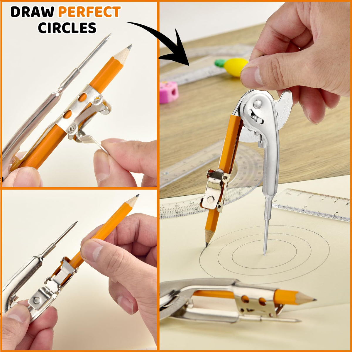 40 Pieces Compass for Geometry Metal Compass Tool Math Compass Bulk Drawing Compass Silver Geometry Compass with Pencil for Student School Classroom Office Woodworking Art Drawing