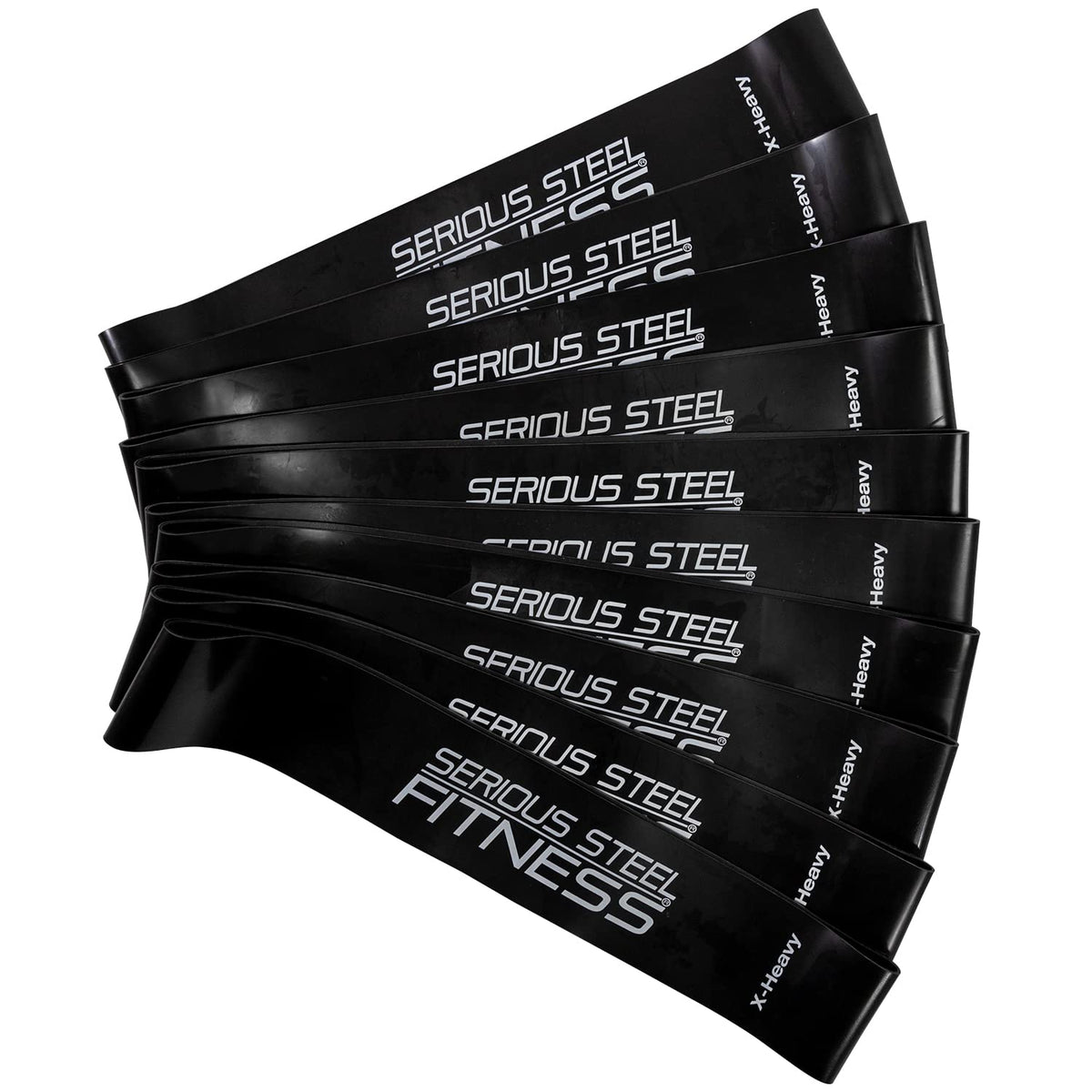 Serious Steel Fitness 12 Inch Resistance Loop Mini Band Exercise Workout Bands (X-Heavy - 10 Pack - Black)