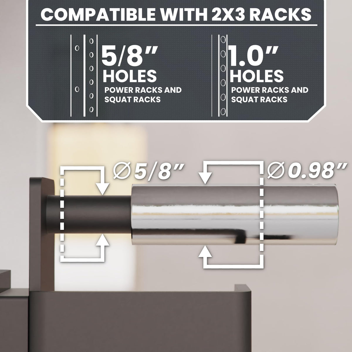 Synergee Safety Arms for 2x3 Power and Squat Racks, Fits Racks with 1" and 5/8" Holes. Rack-Mounted Safety Arm Attachment for Spotting, Bench Press, and Squats.