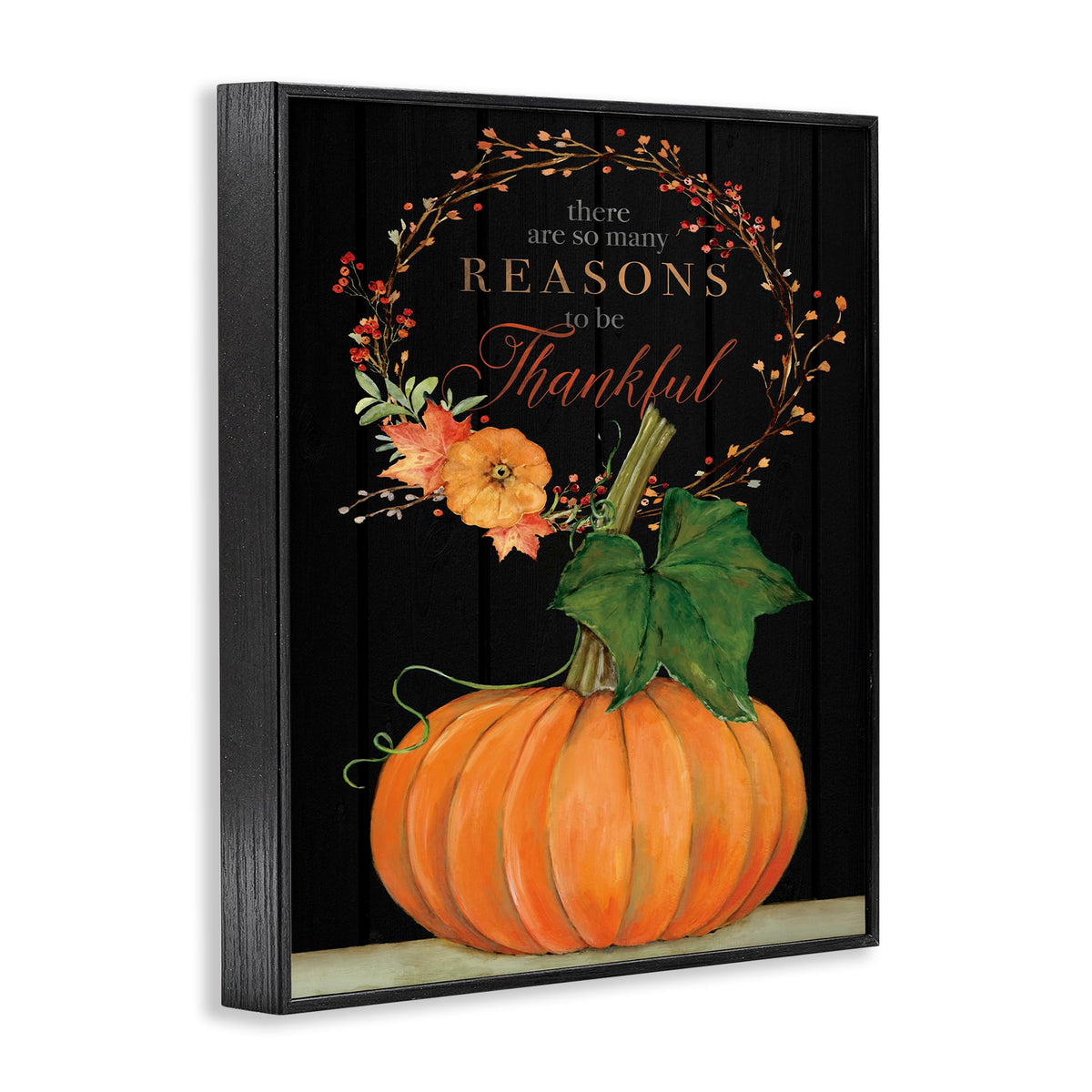 Stupell Industries 'Reasons to Be Thankful Pumpkin', Framed Giclee Art, Black, 11 x 14 Inches, Easy to Hang and Sturdy, Made in USA, by Stephanie Workman Marrott