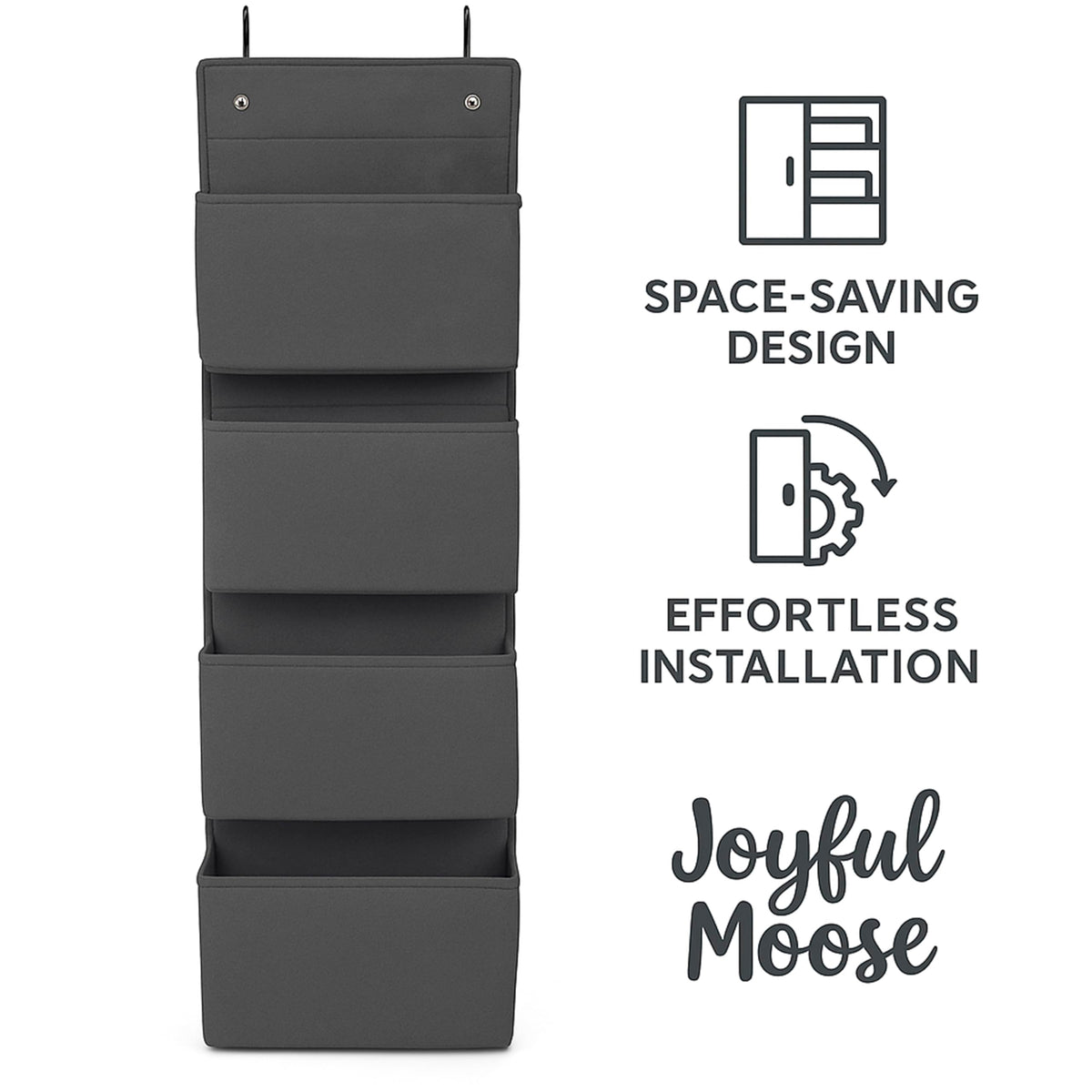 Joyful Moose Over the Door Hanging Organizer Closet Storage Bins Grey