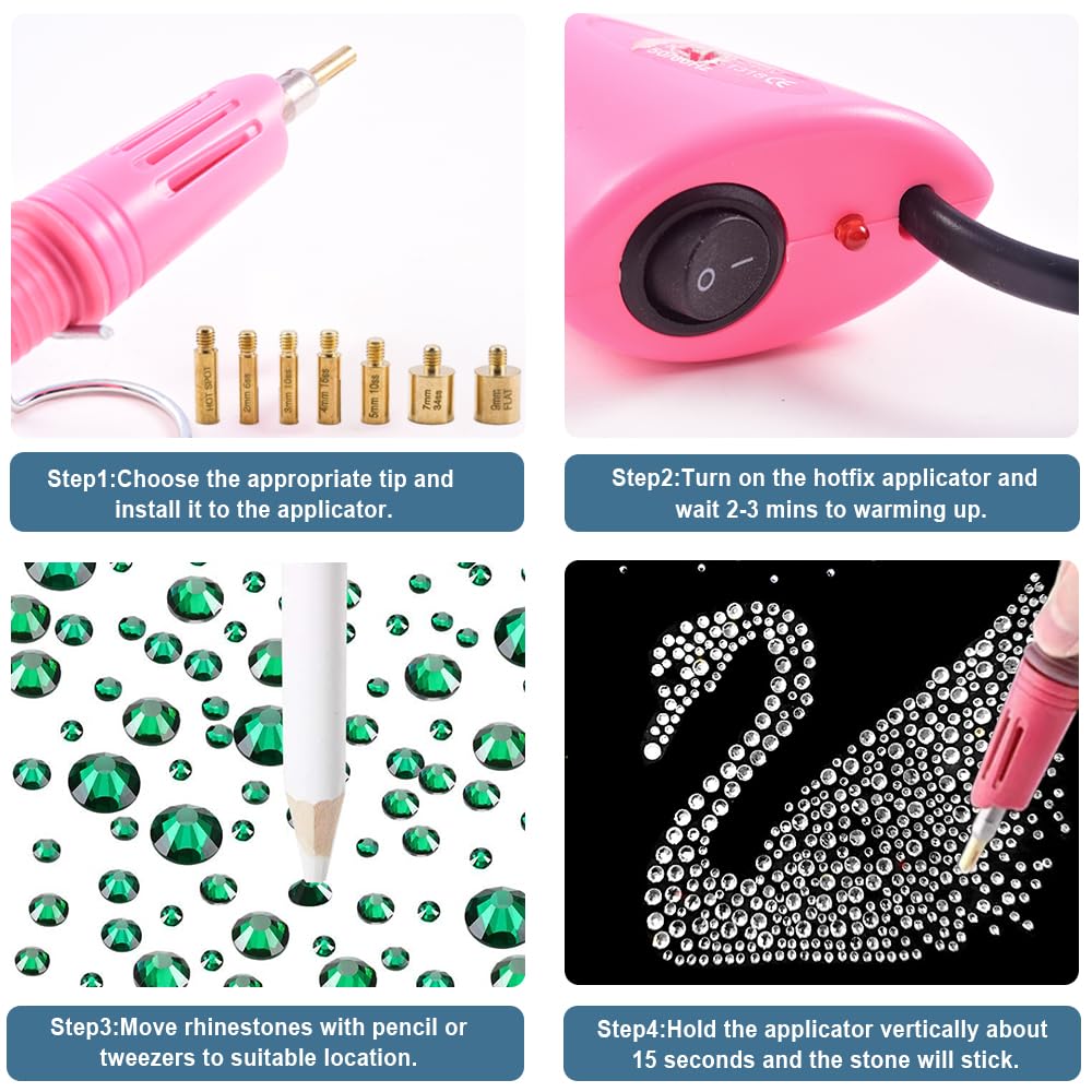 blinginbox Hotfix Applicator DIY Crafts Hot Fix Rhinestone Setter Hot Fixed Wand Kit 6000 Pcs Gems Picker Brush Bag Various Tips Bedazzler Kit with Crystal Bedazzling Set Heat Gun for Crafts