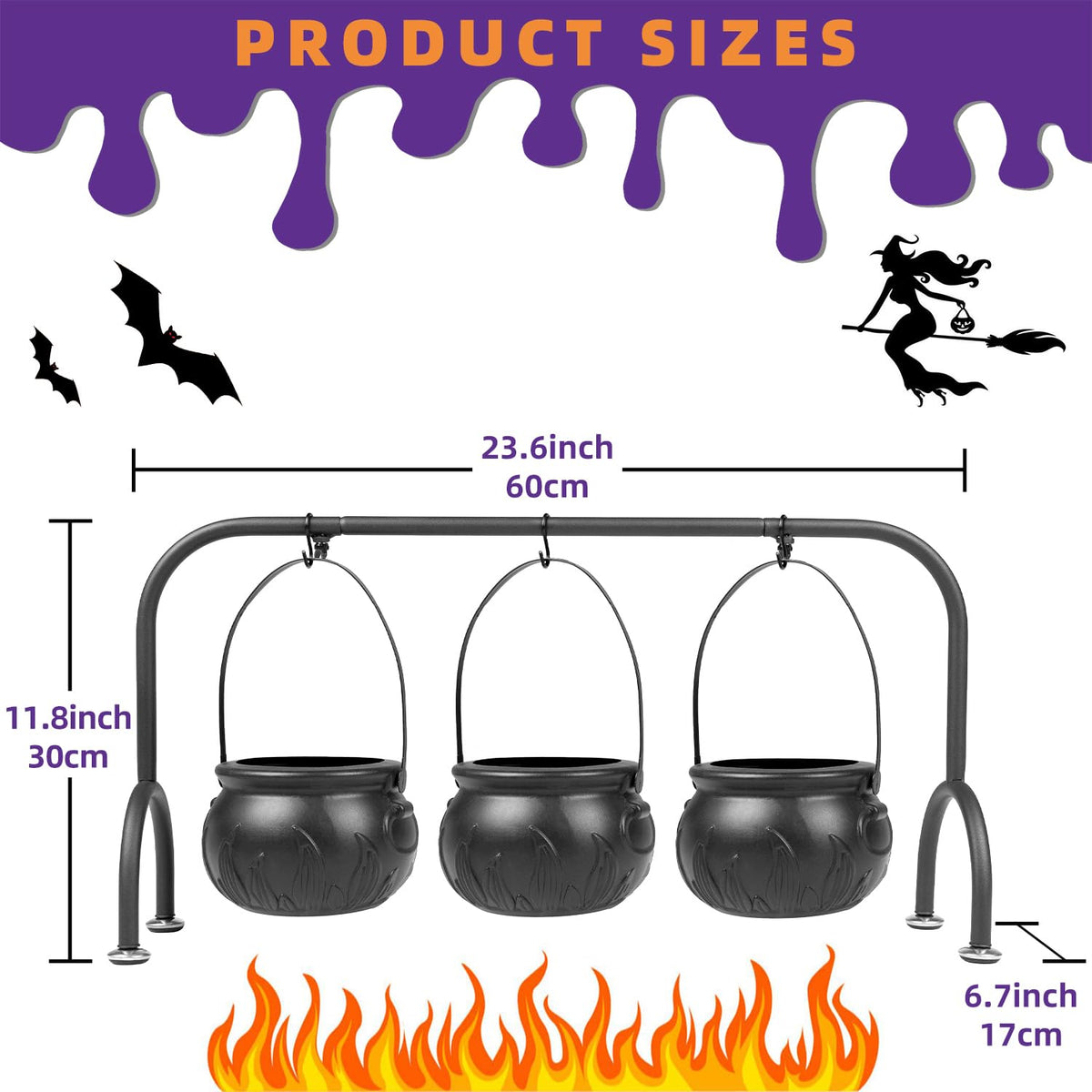 Kendane Easter Decorations Indoor,Set of 3 Witches Cauldron Candy Serving Bowls on Rack, Party Decorations,Black Plastic Candy Cauldron for Table Decor,Easter Candy for Kids