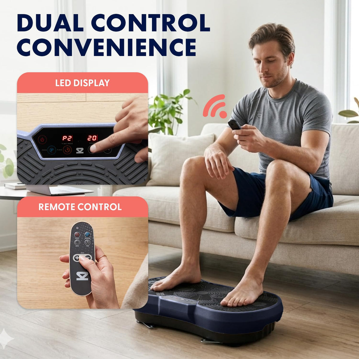 SQUATZ Vibration Plate Exercise Machine | Low-Impact Full Body Vibrator Plate with 99 Speed Levels & 9 Preset Programs | Resistance Bands & Remote Included | 265 lb Capacity | For Home & Office | Blue