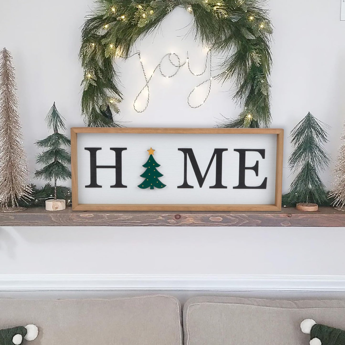 Interchangeable HOME Seasonal Tabletop Sign with 12 Pcs Seasonal Icons Wooden HOME Sign for All Seasons Shelf Mantel Windowsill Decor