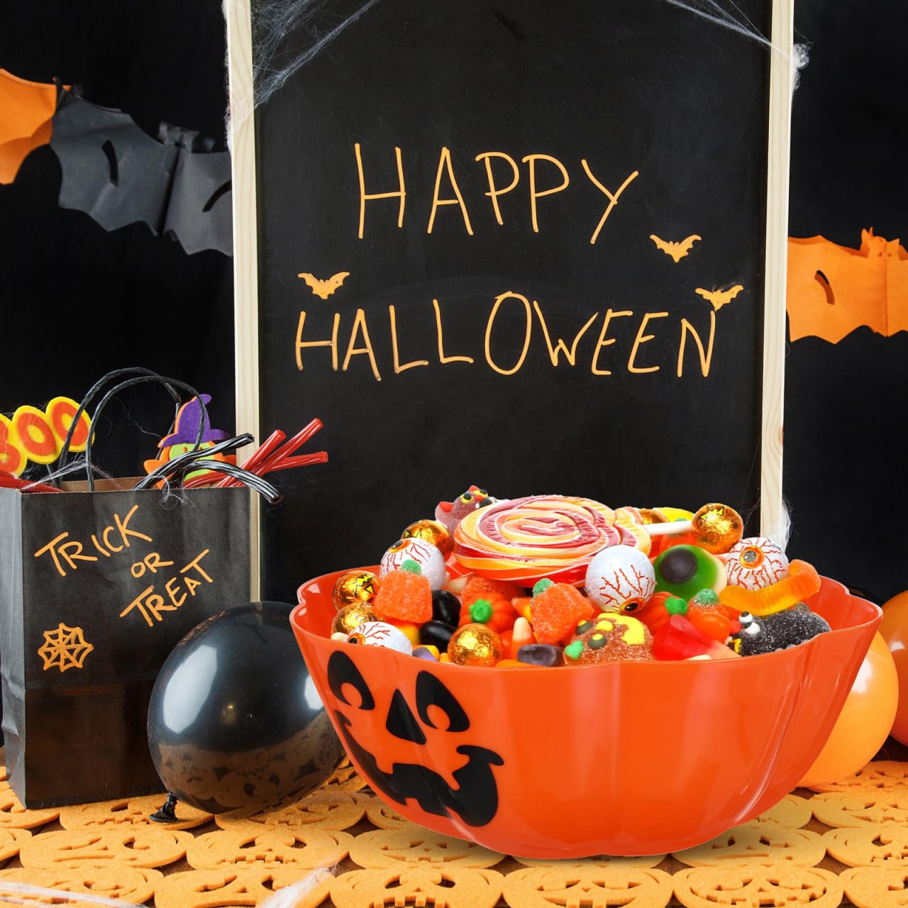 Angoily Halloween Candy Bowl Large Pumpkin Candy Dish Trick or Treat Baskets Spooky Decoration Props Haunted House Horror Party Bar Table Decor