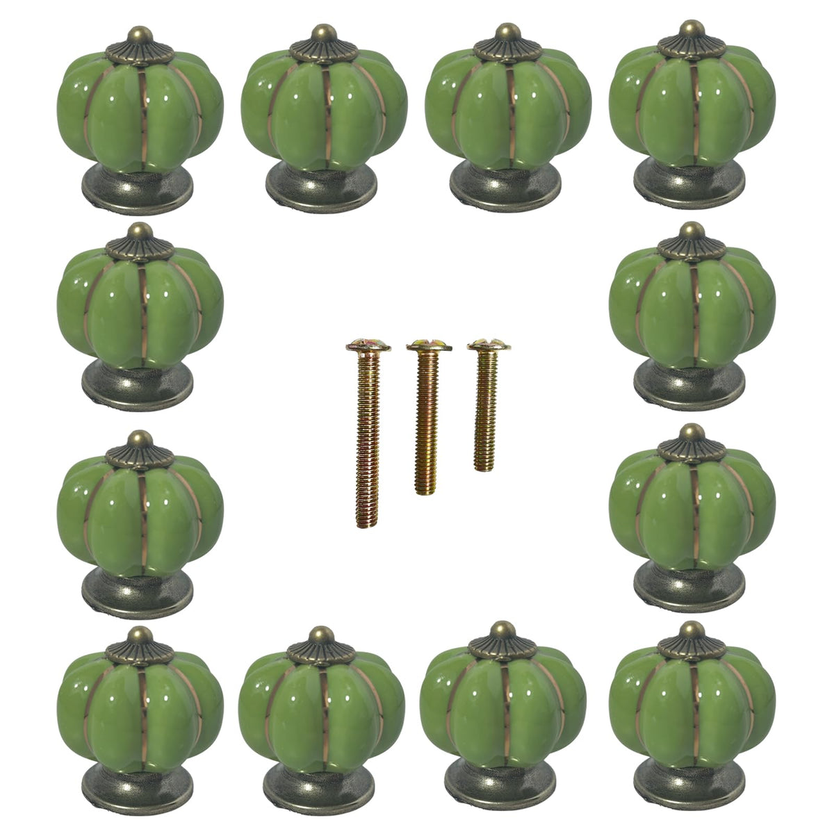 Eledabra Ceramic Pumpkin Cabinet Knobs, Green Vintage Drawer Knobs for Vanity, Closet, Cupboard, Green Knobs 12pcs