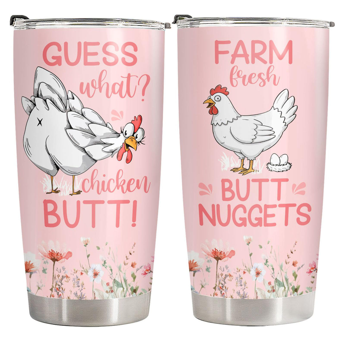 34HD Funny Chicken Tumbler 20oz with Lid, Guess What Butt Insulated Stainless Steel Coffee Travel Mug, Cute Nuggets Farmhouse Hen Gifts for Women, Rooster Lovers