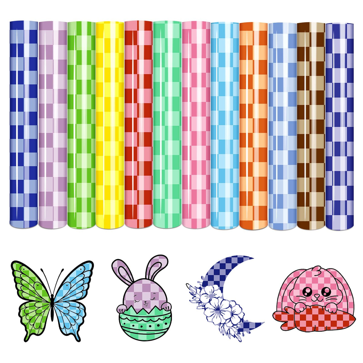 Tintnut Checkerboard Heat Transfer Vinyl, 12 Sheets 12"x10" Colorful Check Patterned Iron on Vinyl for DIY T-Shirts, Apparel & Craft Projects