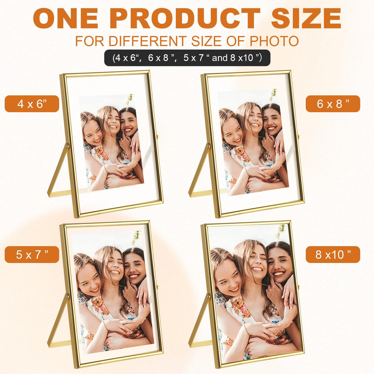 WOPPLXY 5 "x 7" Gold Floating Frames Set of 3, Pressed Glass Floating Frames, Vertical Adjustable Tabletop/Shelf Photo Frame, Gold Floating Picture Frame for 4 x 6,3 x 5 Photo Tabletop Display