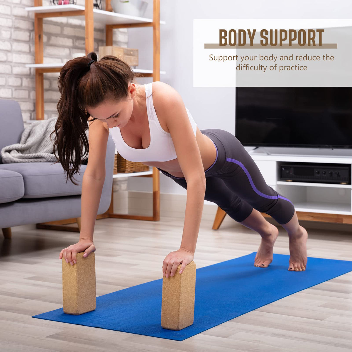 Junkin 6 Pack Cork Yoga Blocks, 9 x 6 x 3 Inches Non-slip & Anti-tilt Yoga Blocks for Supportive Stretching, Lightweight Gymnastic Cube Bricks for Exercise Pilates Workout Fitness Meditation Stability