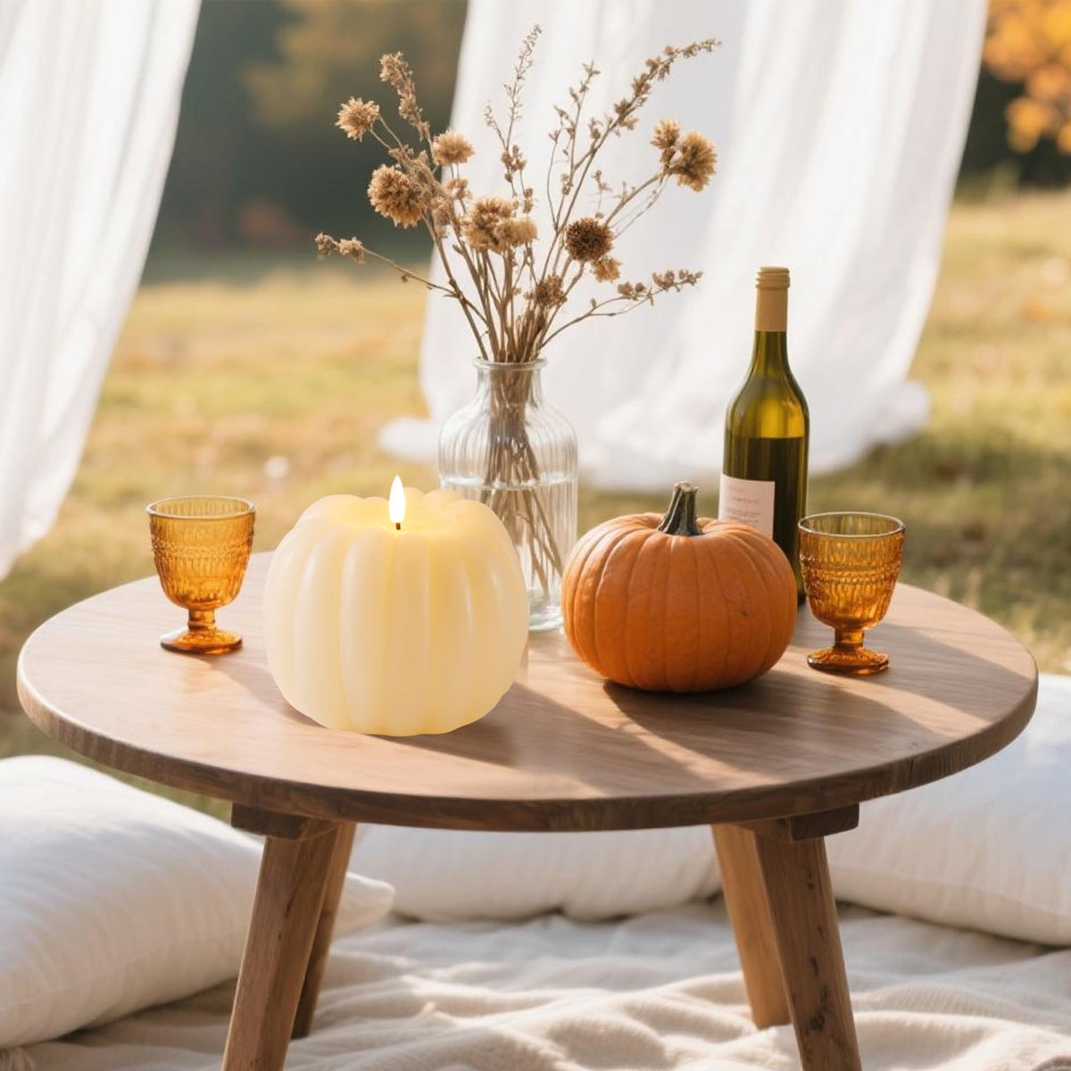 Velsyn Fall Decorations for Home, Flickering Flameless Wax Pumpkin LED Candle with Timer Remote Control, Thanksgiving Gifts, Autumn Farmhouse Rustic Harvest Decor for Tiered Tray Table Indoor (White)