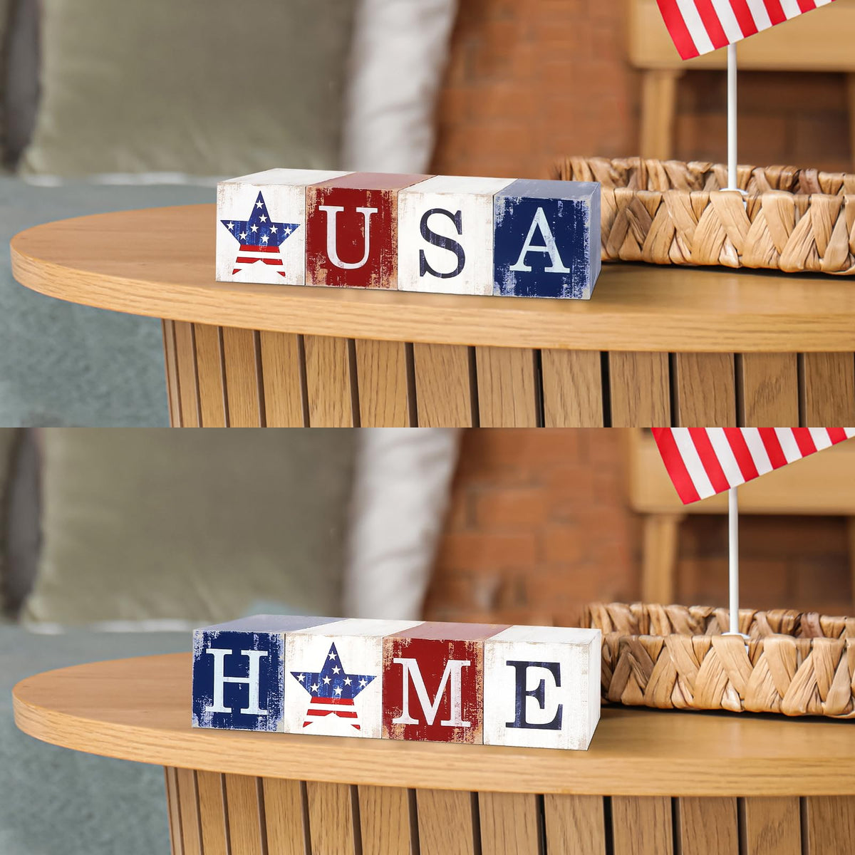 COCHIE 4th of July Decorations Wooden Stars, Patriotic Memorial Day Star Tiered Tray Decor Set of 4, Fourth of July Red White Blue Decoration for Home Office Table Shelf