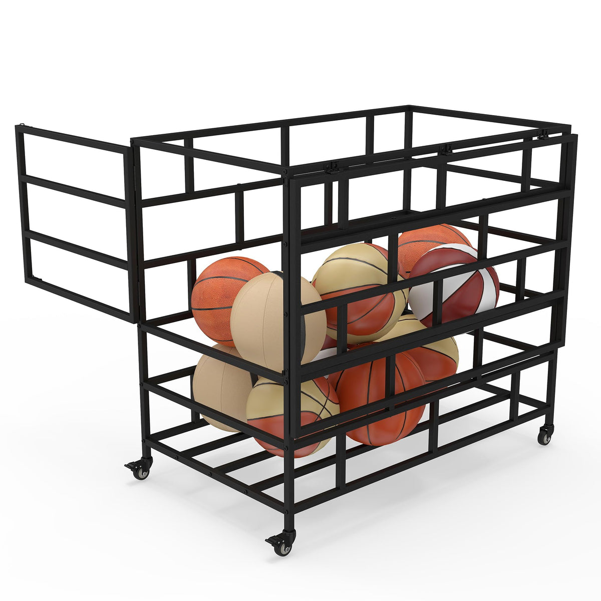 veonly Ball Storage Cart, Lockable Rolling Basketball Storage Bin & Organizer with Wheels, Secure Sports Exercise Ball Cart Holder for Gym, School, Club, Indoor Outdoor Use