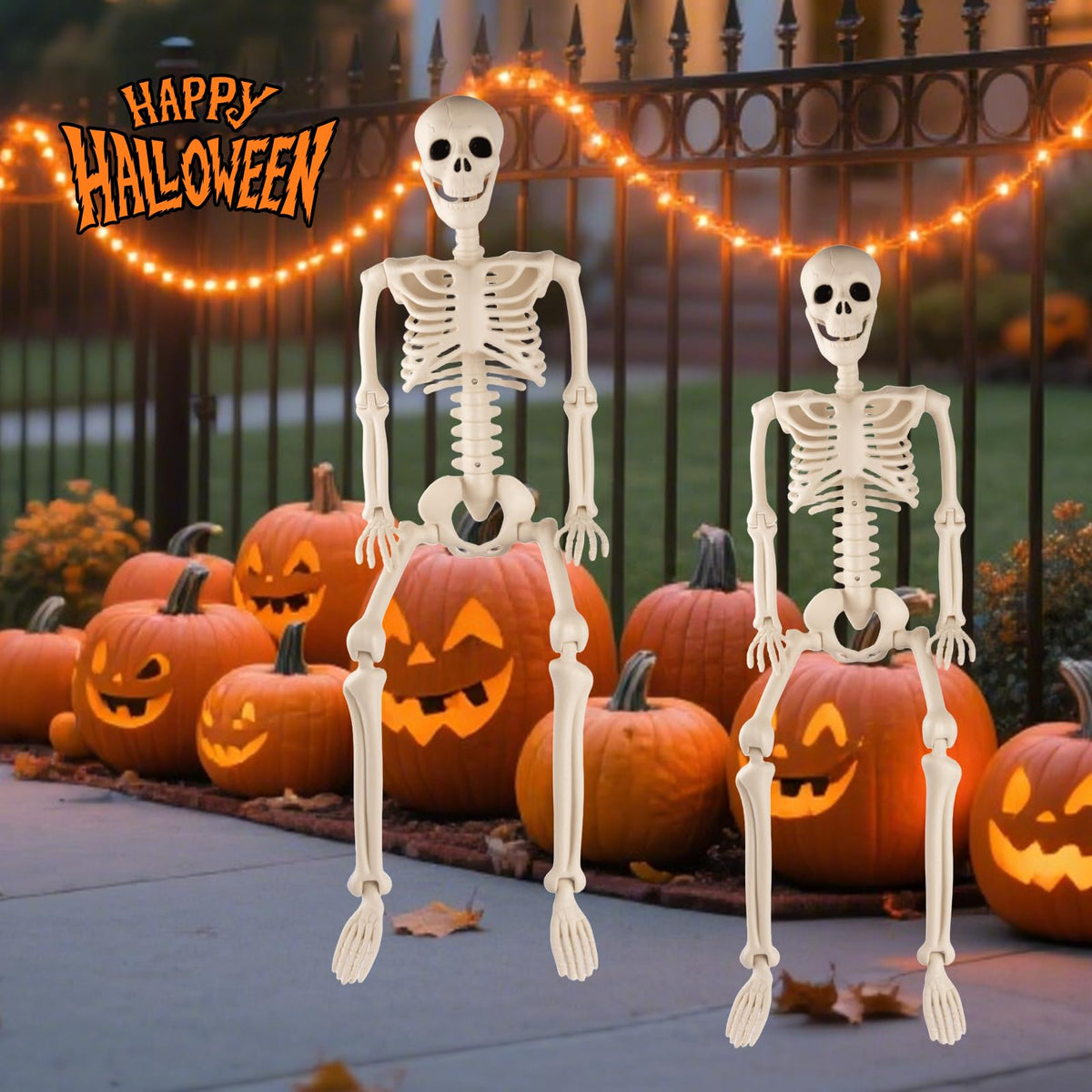 2 Pack 36" Halloween Skeleton, 3 ft Human Skeleton Full Body Posable Joints Plastic Skeleton for Halloween Decoration, Yard Patio Lawn Garden Skeleton Spooky Party Decoration Indoor Outdoor