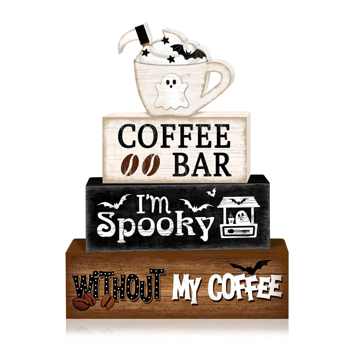 Britimes 4 Pcs Halloween Decorations for Home Coffee Ghost Table Decor Ghost Cup Tiered Tray Decorations Set Gift Rustic Farmhouse Tabletop Decor for Table & Home Office